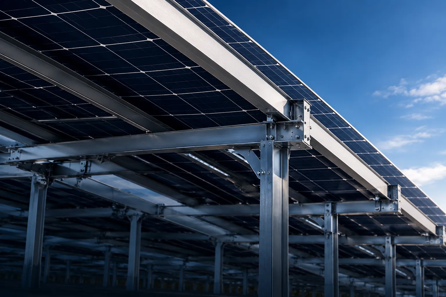 Estructura fotovoltaica galvanizada en la montaña
